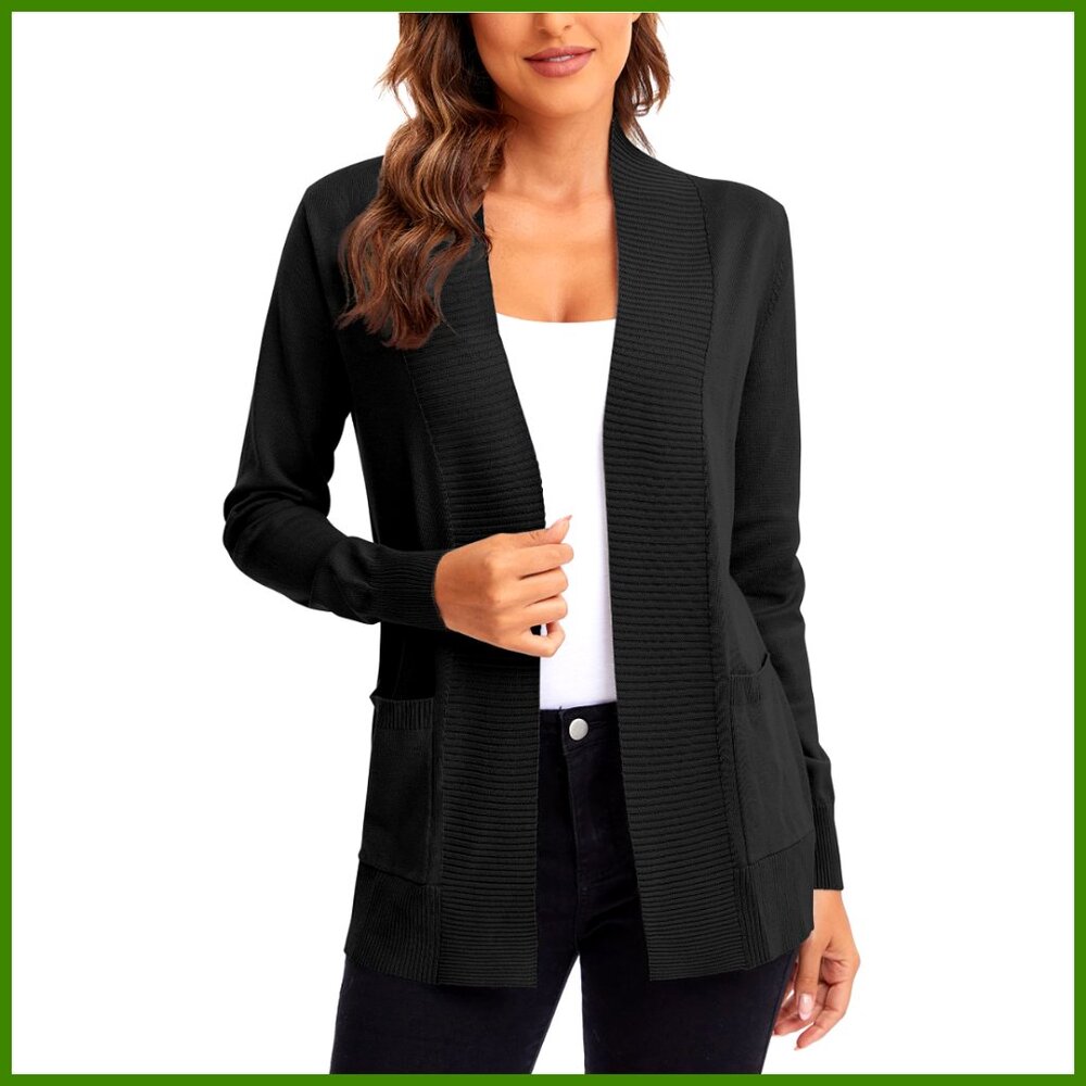 Lightweight Open Front Knit Cardigan Sweater Long Sleeve with Pocket